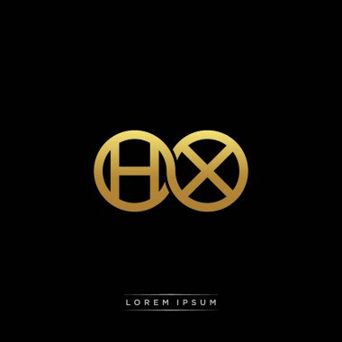 İlk harf bağlı daire sermaye monogramı logosu modern şablon altın rengi versiyonu siyah arkaplan üzerinde izole