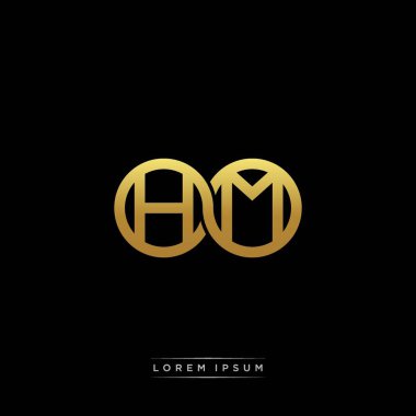 İlk harf bağlı daire sermaye monogramı logosu modern şablon altın rengi versiyonu siyah arkaplan üzerinde izole