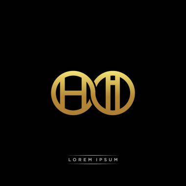 İlk harf bağlı daire sermaye monogramı logosu modern şablon altın rengi versiyonu siyah arkaplan üzerinde izole