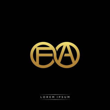 İlk harf bağlı daire sermaye monogramı logosu modern şablon altın rengi versiyonu siyah arkaplan üzerinde izole