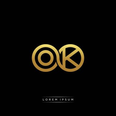 İlk harf bağlı daire sermaye monogramı logosu modern şablon altın rengi versiyonu siyah arkaplan üzerinde izole