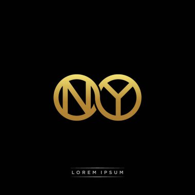 İlk harf bağlı daire sermaye monogramı logosu modern şablon altın rengi versiyonu siyah arkaplan üzerinde izole