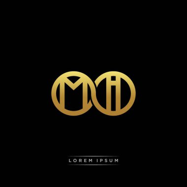 İlk harf bağlı daire sermaye monogramı logosu modern şablon altın rengi versiyonu siyah arkaplan üzerinde izole