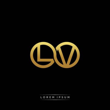 İlk harf bağlı daire sermaye monogramı logosu modern şablon altın rengi versiyonu siyah arkaplan üzerinde izole