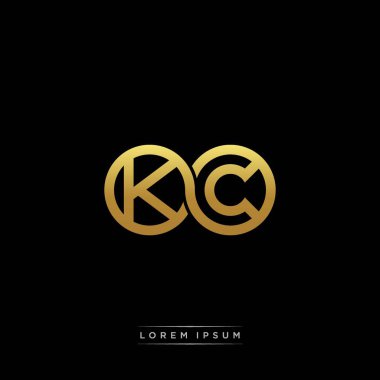 İlk harf bağlı daire sermaye monogramı logosu modern şablon altın rengi versiyonu siyah arkaplan üzerinde izole