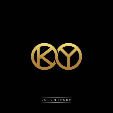 İlk harf bağlı daire sermaye monogramı logosu modern şablon altın rengi versiyonu siyah arkaplan üzerinde izole