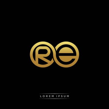 İlk harf bağlı daire sermaye monogramı logosu modern şablon altın rengi versiyonu siyah arkaplan üzerinde izole