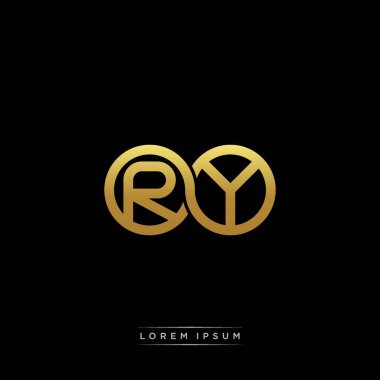 İlk harf bağlı daire sermaye monogramı logosu modern şablon altın rengi versiyonu siyah arkaplan üzerinde izole