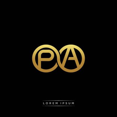 İlk harf bağlı daire sermaye monogramı logosu modern şablon altın rengi versiyonu siyah arkaplan üzerinde izole