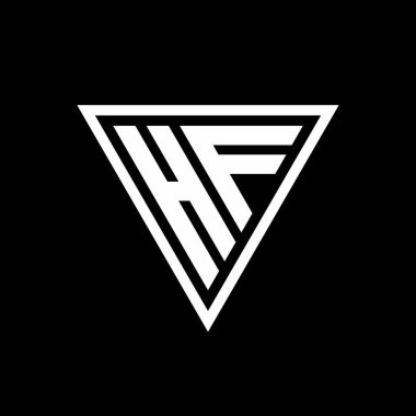 Siyah arkaplan geometrik vektör simgesi üzerinde izole edilmiş tirangle şekilli HF Logo monogramı