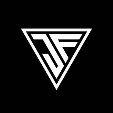 Siyah arkaplan geometrik vektör simgesi üzerinde izole edilmiş tirangle şekilli JF Logo monogramı