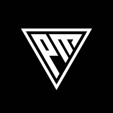 Siyah arkaplan geometrik vektör simgesinde izole edilmiş tirangle şekilli PM logosu monogramı