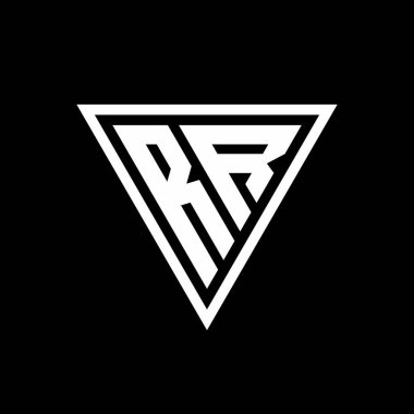 Siyah arkaplan geometrik vektör simgesi üzerinde izole edilmiş tirangle şekilli RR Logo monogramı