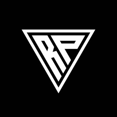 Siyah arkaplan geometrik vektör simgesi üzerinde izole edilmiş tirangle şekilli RP Logo monogramı