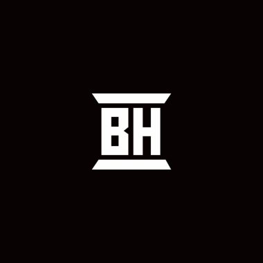 BH logosu, siyah arkaplanda izole edilmiş sütun şekli tasarım şablonuna sahip ilk harf monogramı