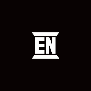 Sütun şekli şablonu siyah arkaplanda izole edilmiş EN logosu ilk harf monogramı