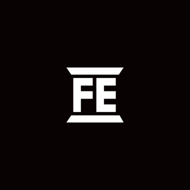 FE logosu, siyah arkaplanda izole edilmiş sütun şekli tasarım şablonuna sahip ilk harf monogramı