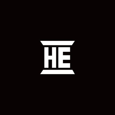 Sütun şekli şablonlu ilk harf monogramı siyah arkaplanda izole edildi