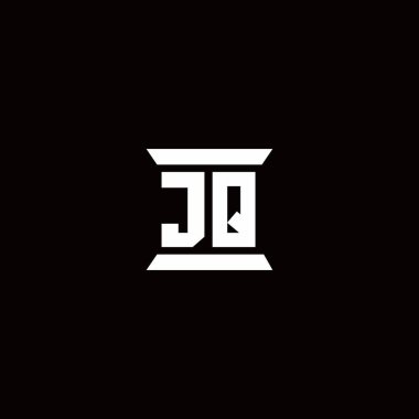 Siyah arkaplanda izole edilmiş sütun şekli tasarım şablonu ile JQ ilk harf monogramı