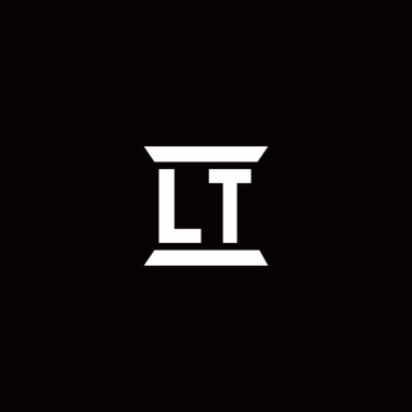 Siyah arkaplanda izole edilmiş sütun şekli tasarım şablonlu LT ilk harf monogramı