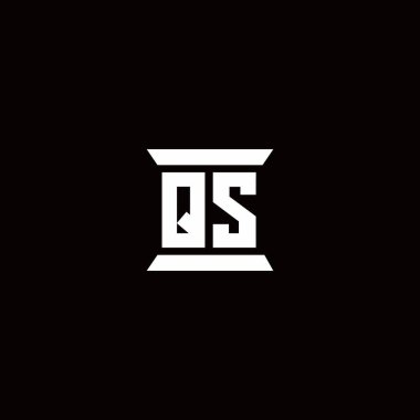 Siyah arkaplanda izole edilmiş sütun şekli tasarım şablonlu QS ilk harf monogramı
