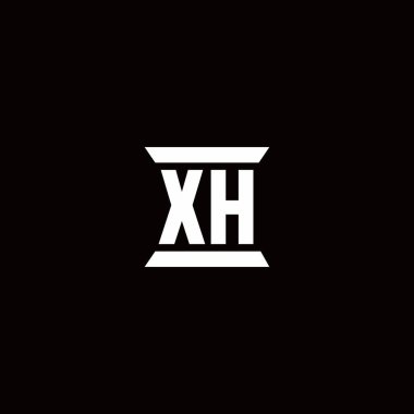 Siyah arkaplanda izole edilmiş sütun şekli tasarım şablonlu XH ilk harf monogramı