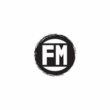 Beyaz arkaplanda izole edilmiş abstrac çember şekil tasarım şablonlu FM Logo İlk Harf Monogramı