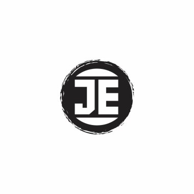 Beyaz arkaplanda izole edilmiş abstrac çember şekil tasarım şablonlu JE Logo İlk Harf Monogramı