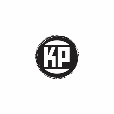Beyaz arkaplanda izole edilmiş abstrac çember şekil tasarım şablonuna sahip KP Logo İlk Harf Monogramı