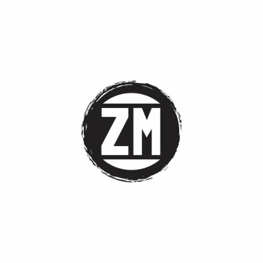 Beyaz arkaplanda izole edilmiş abstrac çember şekil tasarım şablonuna sahip ZM Logo İlk Harf Monogramı