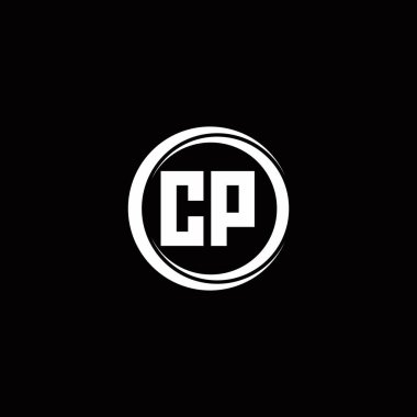 Siyah arkaplanda izole edilmiş yuvarlak dilimlenmiş tasarım şablonu ile CP ilk harf monogramı