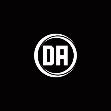 Siyah arkaplanda izole edilmiş daire dilimli tasarım şablonlu DA logosu ilk harf monogramı
