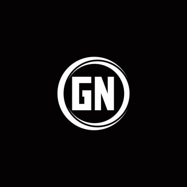 Siyah arkaplanda izole edilmiş daire dilimli yuvarlak tasarım şablonu ile GN ilk harf monogramı
