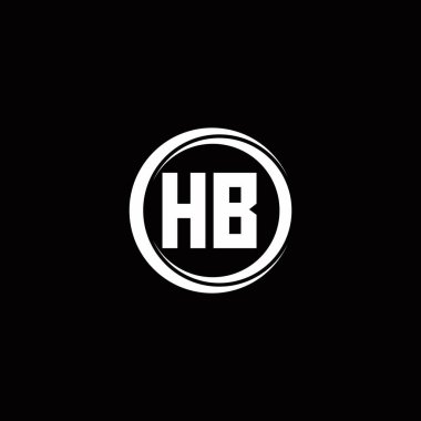 Siyah arkaplanda izole edilmiş daire dilimli yuvarlak tasarım şablonu ile HB ilk harf monogramı