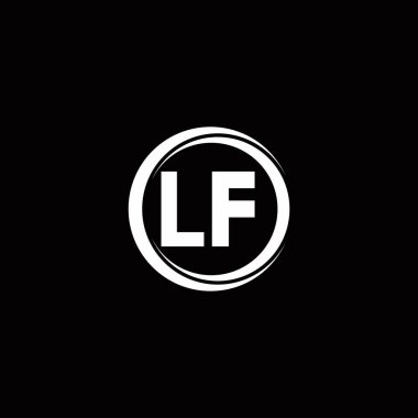 Siyah arkaplanda izole edilmiş daire dilimli yuvarlak tasarım şablonu ile LF ilk harf monogramı
