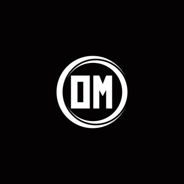 Siyah arkaplanda izole edilmiş daire dilimli yuvarlak tasarım şablonlu OM ilk harf monogramı