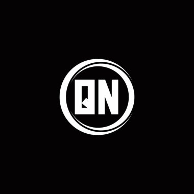 Siyah arkaplanda izole edilmiş daire dilimli yuvarlak tasarım şablonu ile QN ilk harf monogramı