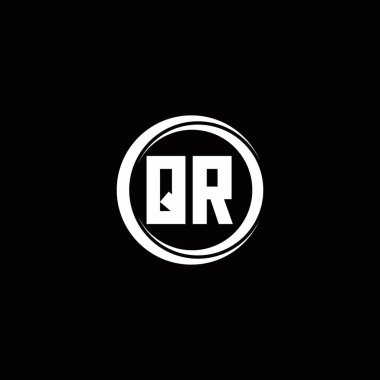 Siyah arkaplanda izole edilmiş daire dilimli yuvarlak tasarım şablonu ile QR ilk harf monogramı