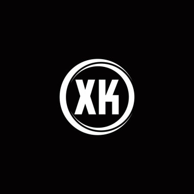 Siyah arkaplanda izole edilmiş daire dilimli yuvarlak tasarım şablonu içeren XK ilk harf monogramı