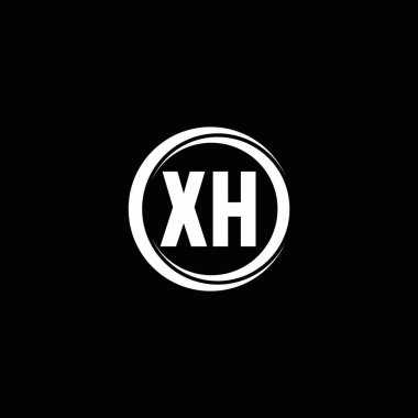 Siyah arkaplanda izole edilmiş daire dilimli yuvarlak tasarım şablonu içeren XH ilk harf monogramı