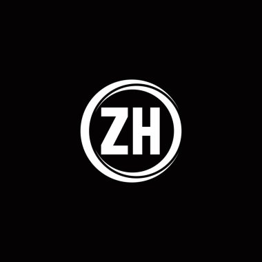 Siyah arkaplanda izole edilmiş daire dilimli yuvarlak tasarım şablonu ile ZH ilk harf monogramı