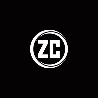 Siyah arkaplanda izole edilmiş daire dilimli yuvarlak tasarım şablonu ile ZC ilk harf monogramı