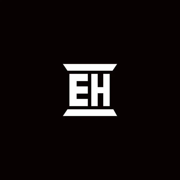 黒の背景に隔離された柱形のデザインテンプレートとEhのロゴ初期文字モノグラム — ストックベクタ