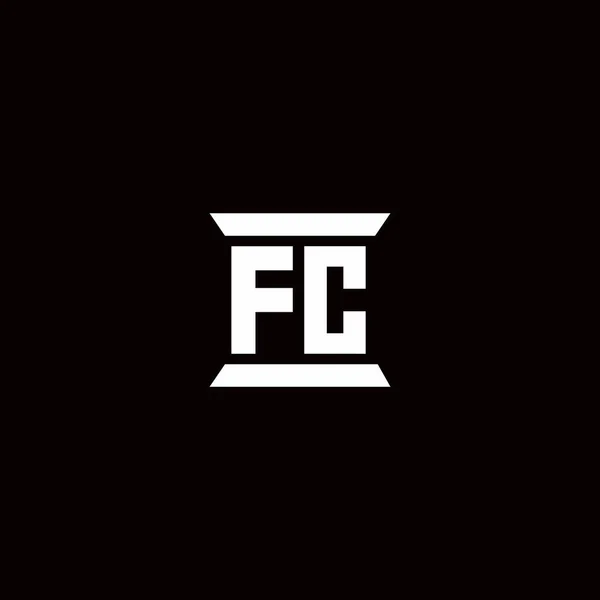 黒の背景に隔離された柱形のデザインテンプレートとFcロゴ初期文字モノグラム — ストックベクタ