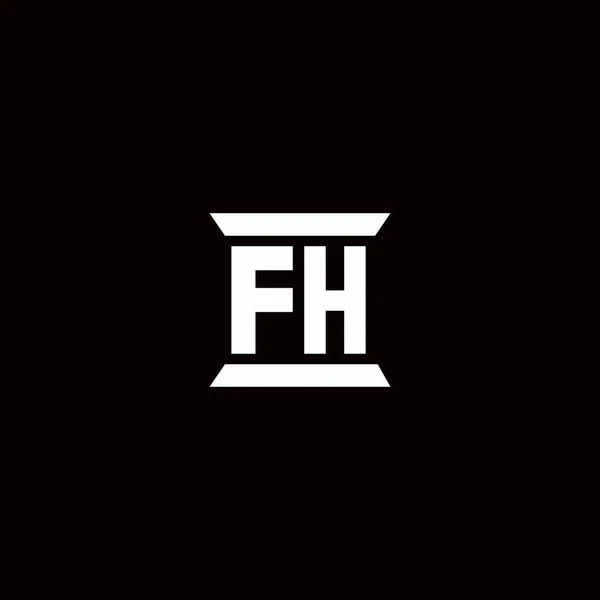 黒い背景に隔離された柱形のデザインテンプレートとFhロゴ初期文字モノグラム — ストックベクタ