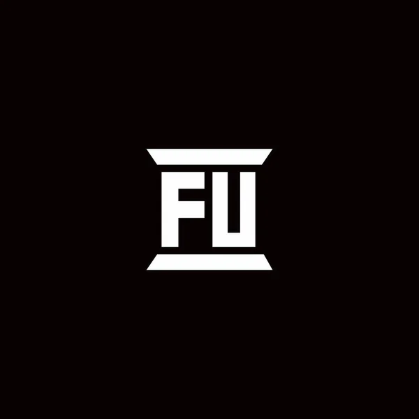 黒い背景に隔離された柱形のデザインテンプレートとFuのロゴの初期文字のモノグラム — ストックベクタ