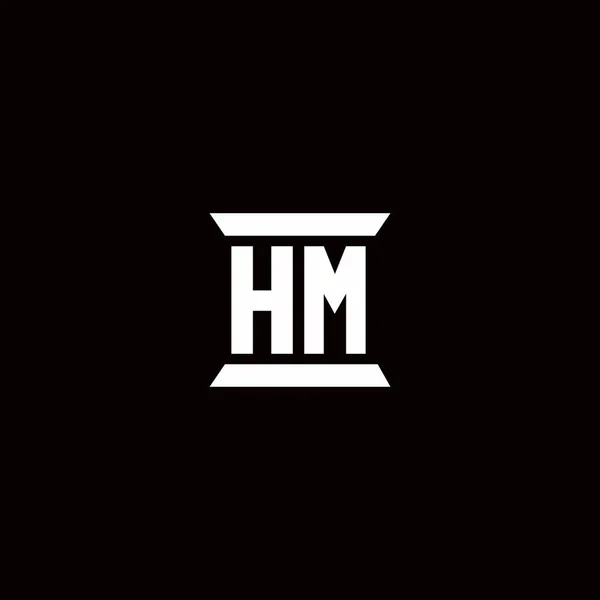 Hm标志首字母单字 柱形设计模板在黑色背景中分离 — 图库矢量图片