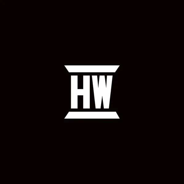Hwロゴ イニシャル レター モノグラム 柱型デザイン テンプレート付きブラック バックグランド — ストックベクタ