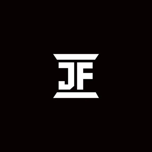 Jfのロゴの頭文字の文字のモノグラムと柱形のデザインテンプレート黒の背景に隔離 — ストックベクタ
