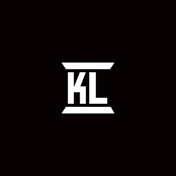 Klロゴの頭文字の文字のモノグラムで 柱形のデザインテンプレートは黒の背景に隔離されています — ストックベクタ
